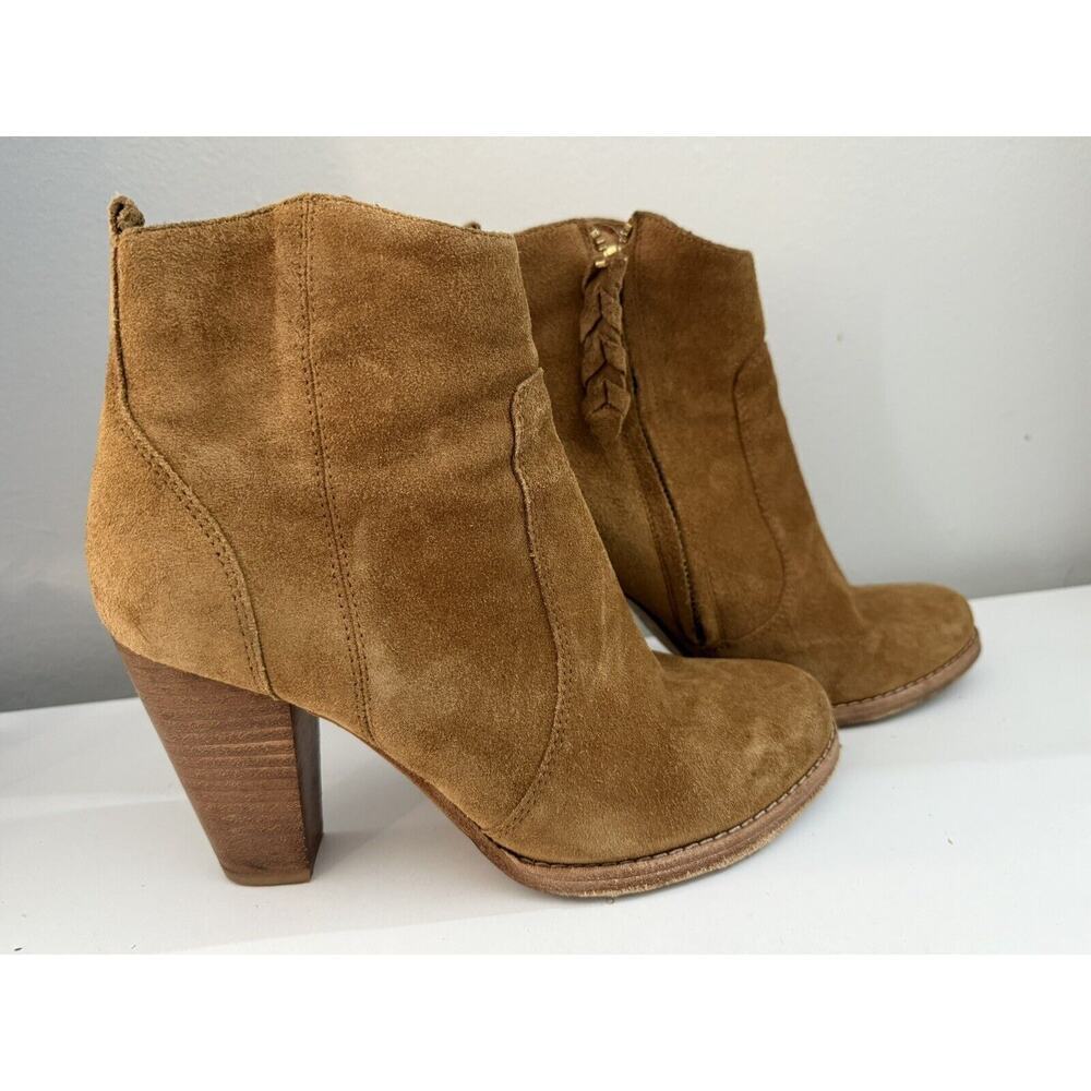Joie Women's Brown Suede Round Toe Block Heel Zip Ankle Boots Sz 7.5
